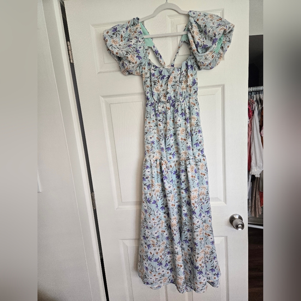Astr Floral Maxi Dress - Blue and White
